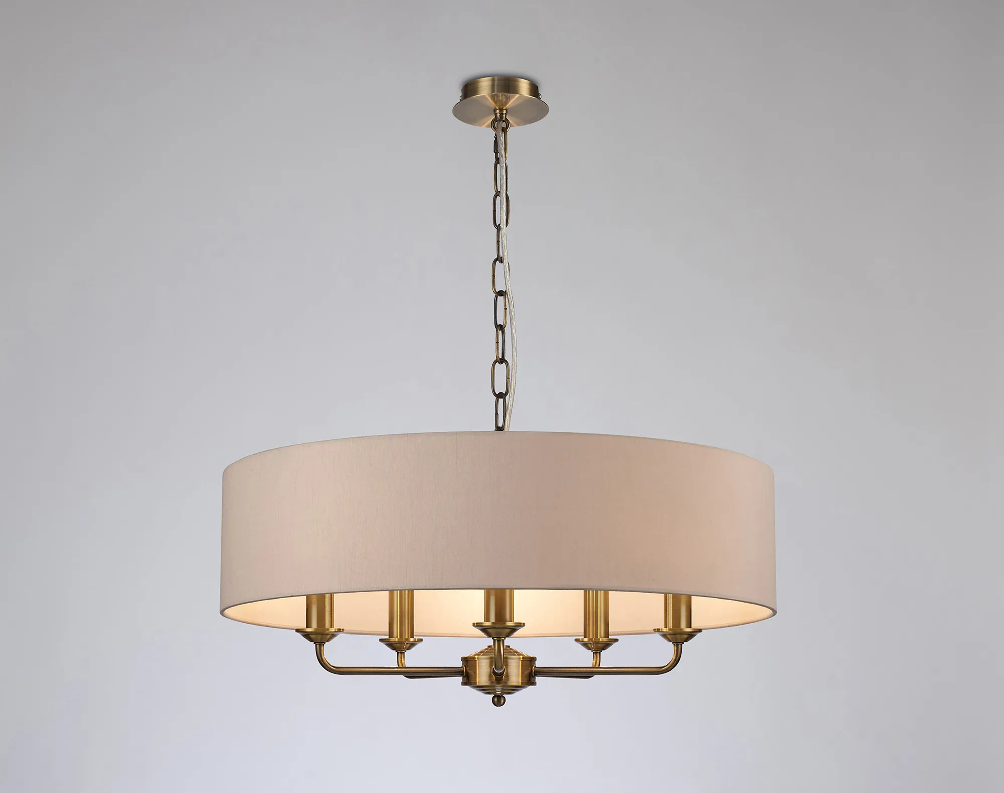Banyan 60cm 5 Light Pendant Antique Brass, Nude Beige/Moonlight DK0040  Deco Banyan AB NU